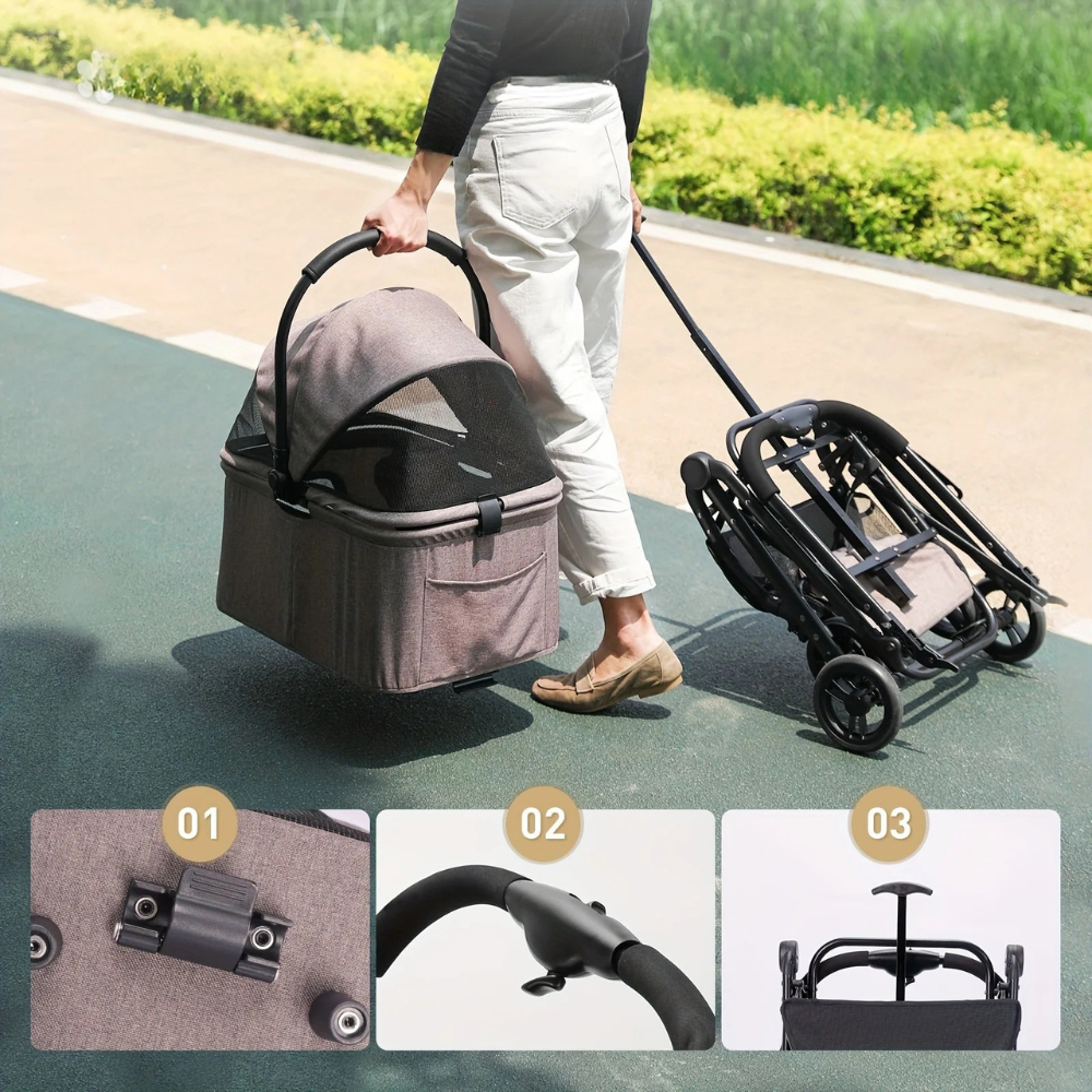 Poussette 2-en-1 pour Chats et Petits Chiens