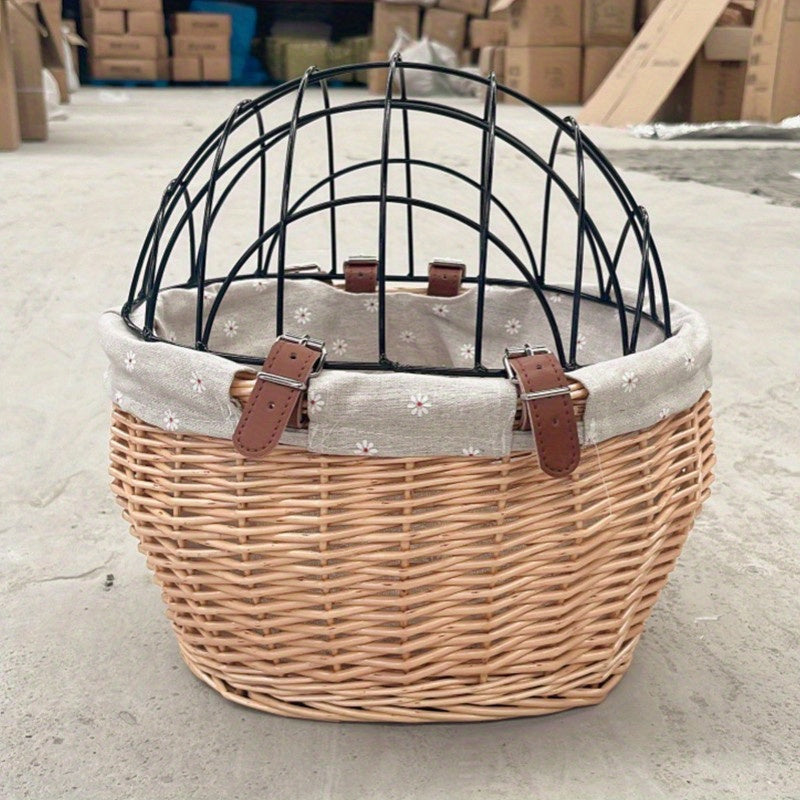 Panier vélo vintage en osier avec grille pour Chien