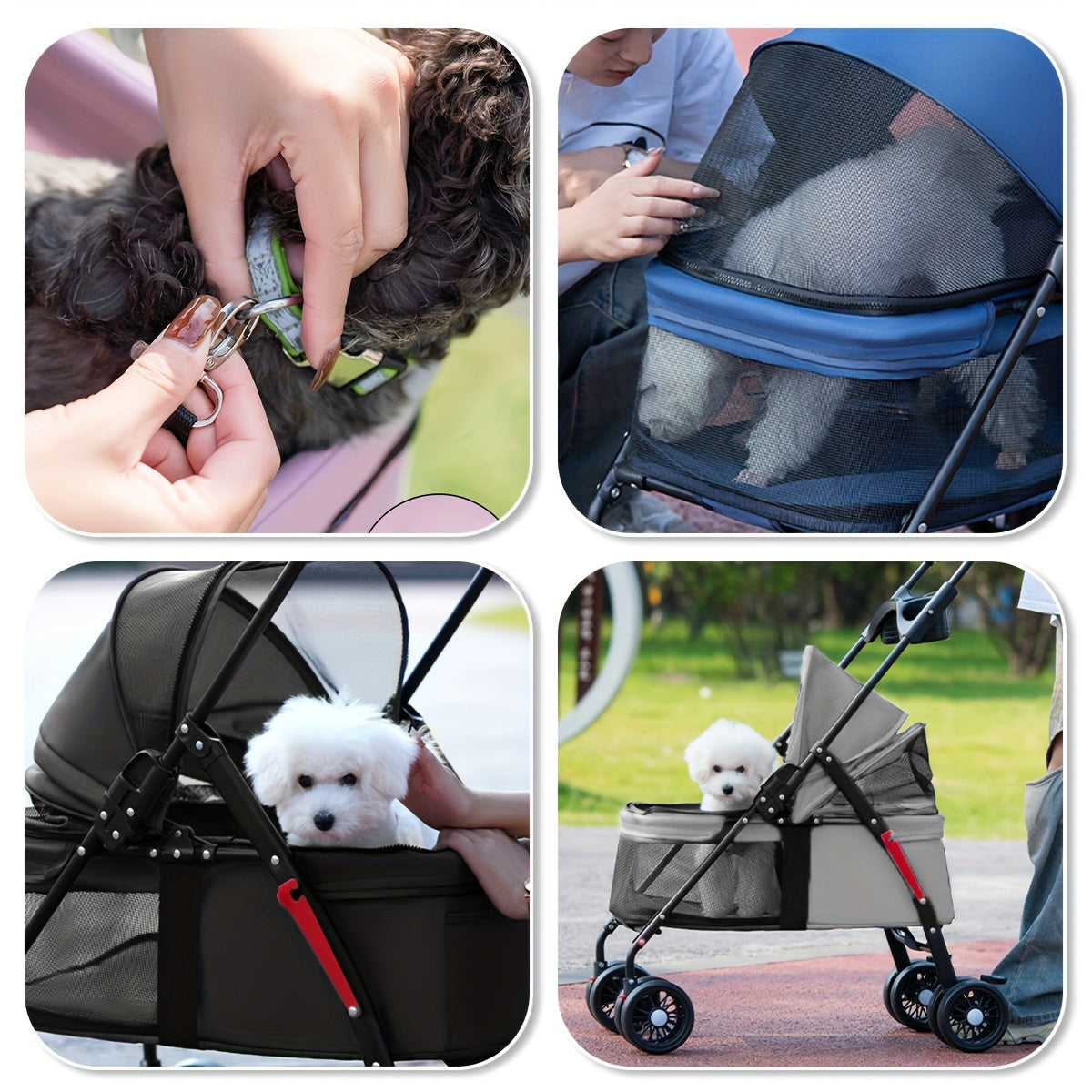 Poussette Pliable 4 Roues pour Petits à Moyens Chiens