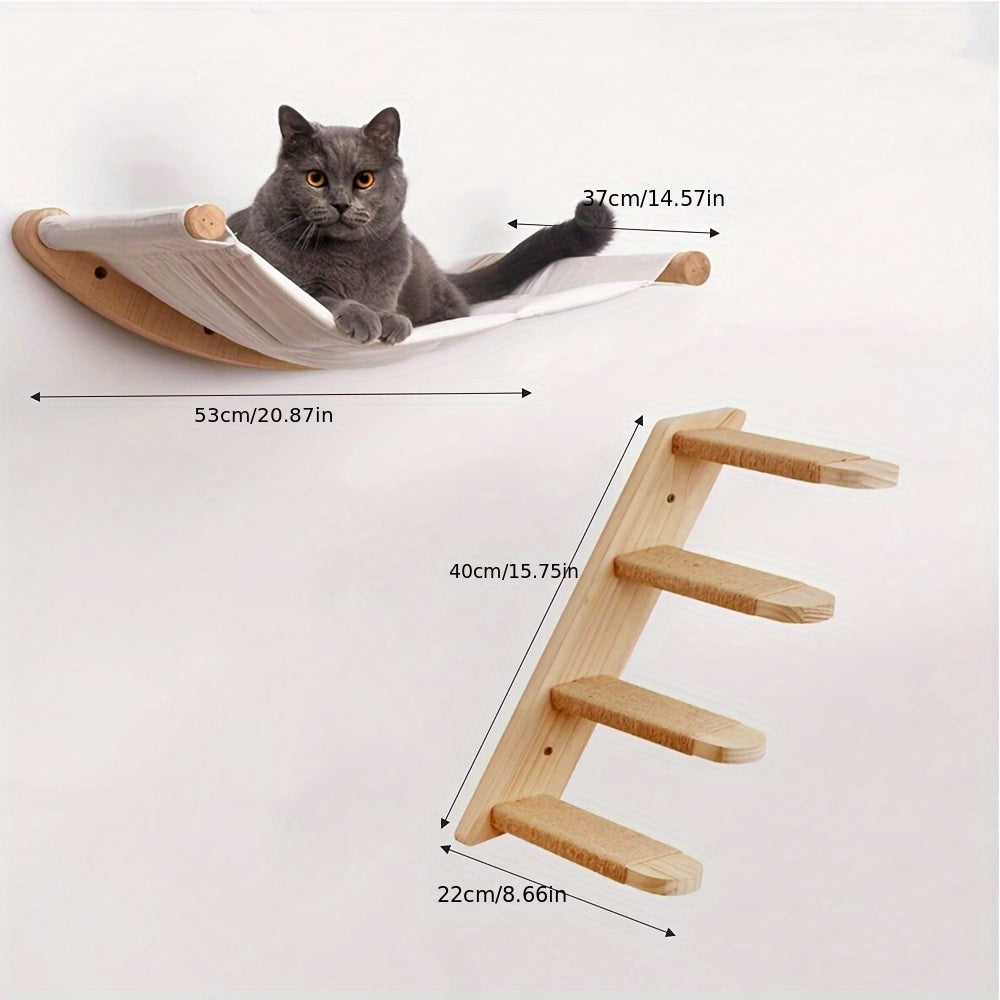 Ensemble Mural pour Chat avec Hamac Double, Pont et Plateformes d’Escalade