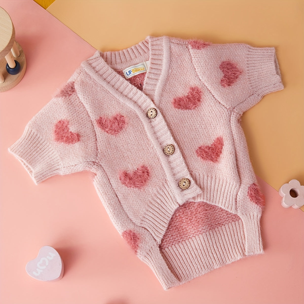 Cardigan Rose à Cœurs pour Chiens et Chats – Tricot Doux Boutonné