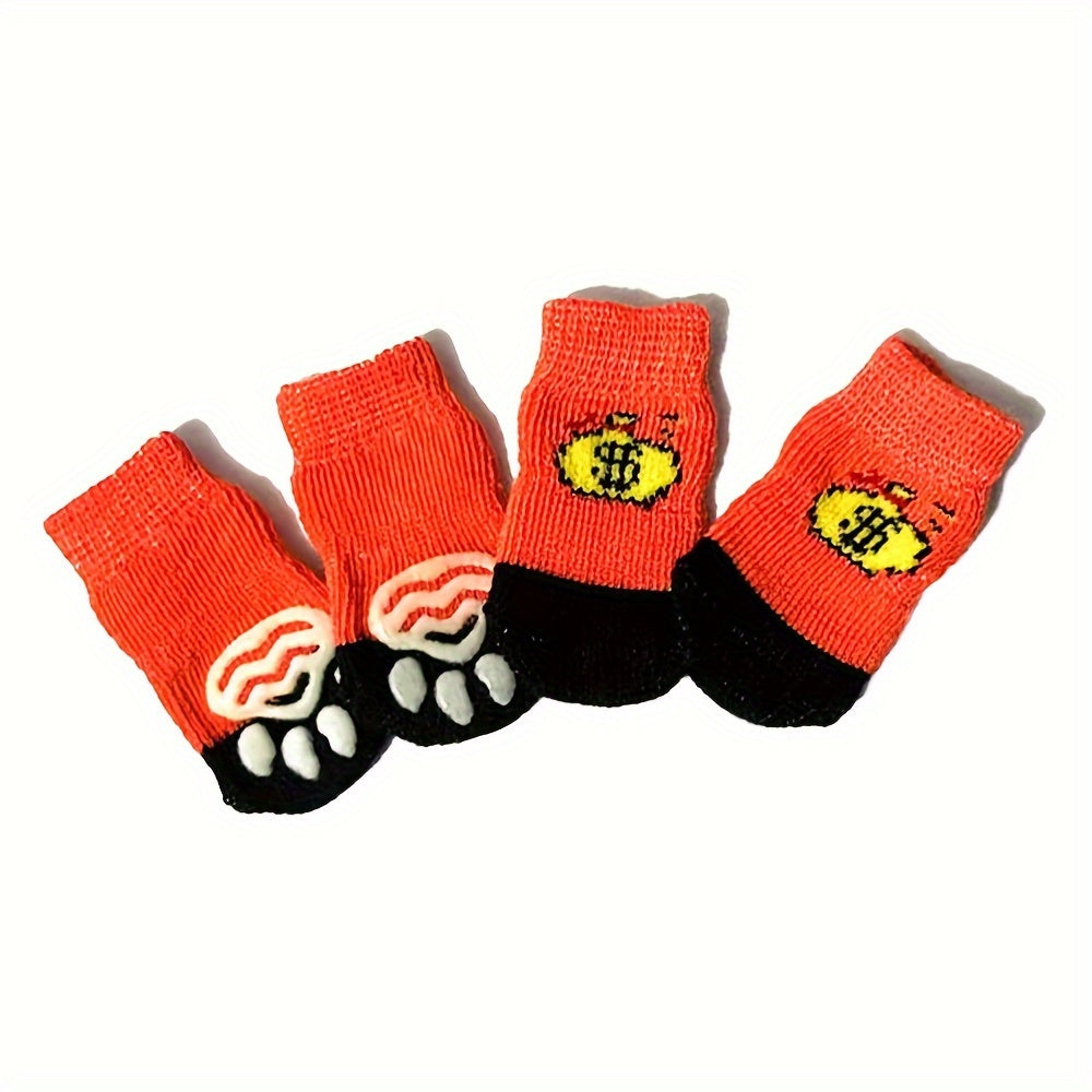 Chaussettes Antidérapantes pour Chiens et Chats – Lot de 4 Motifs Colorés