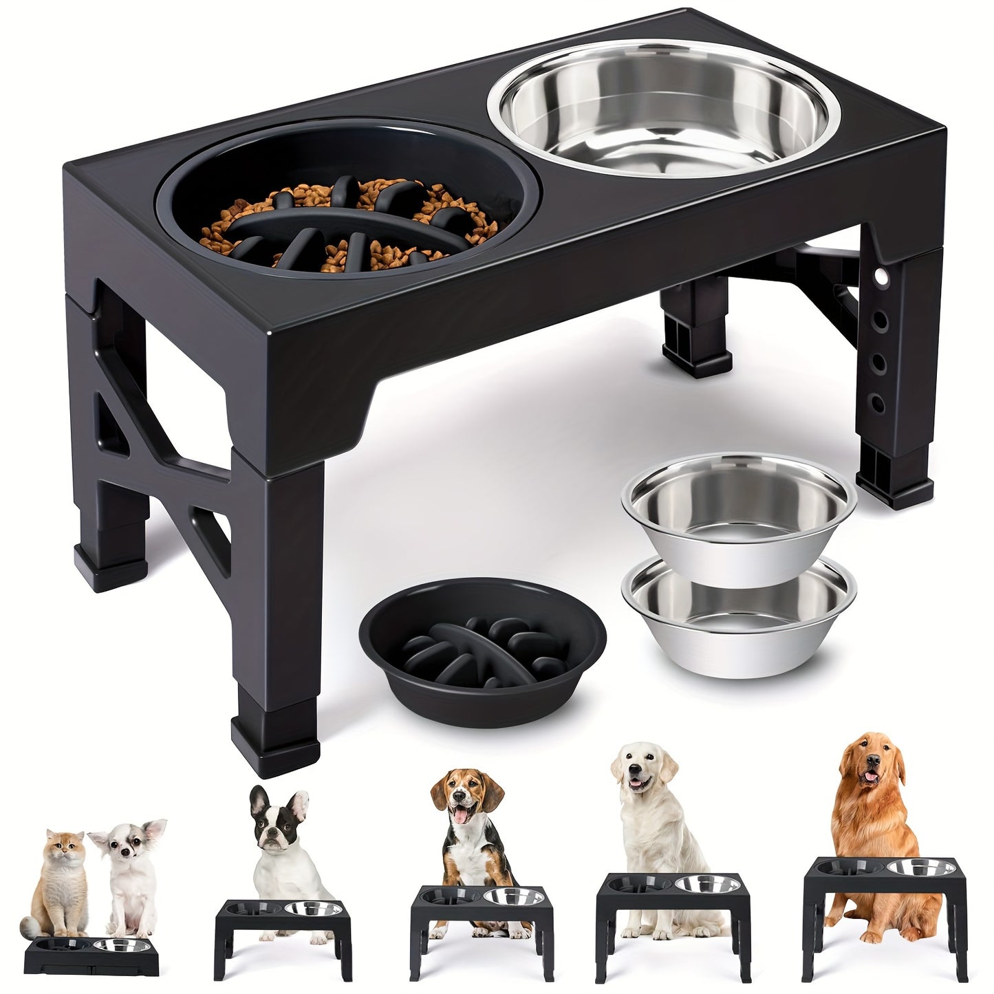 Gamelle double surélevée ajustable avec bol anti-glouton pour Chien