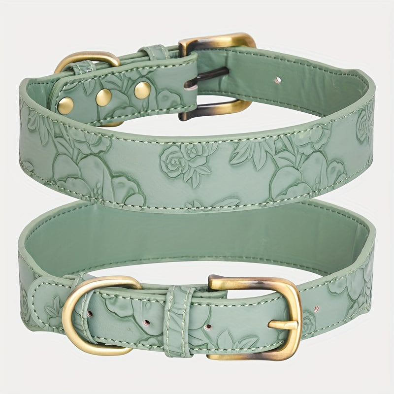 Collier Élégant Cuir embossé Floral pour Chien