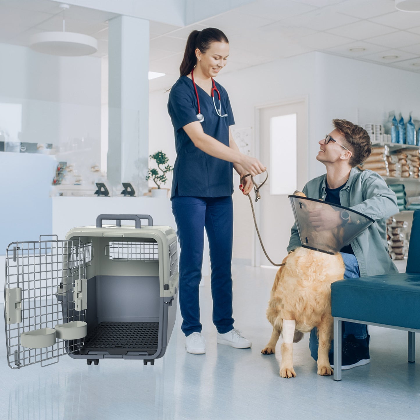 Caisse de Transport Rigide à Roulettes pour Chien ou Chat