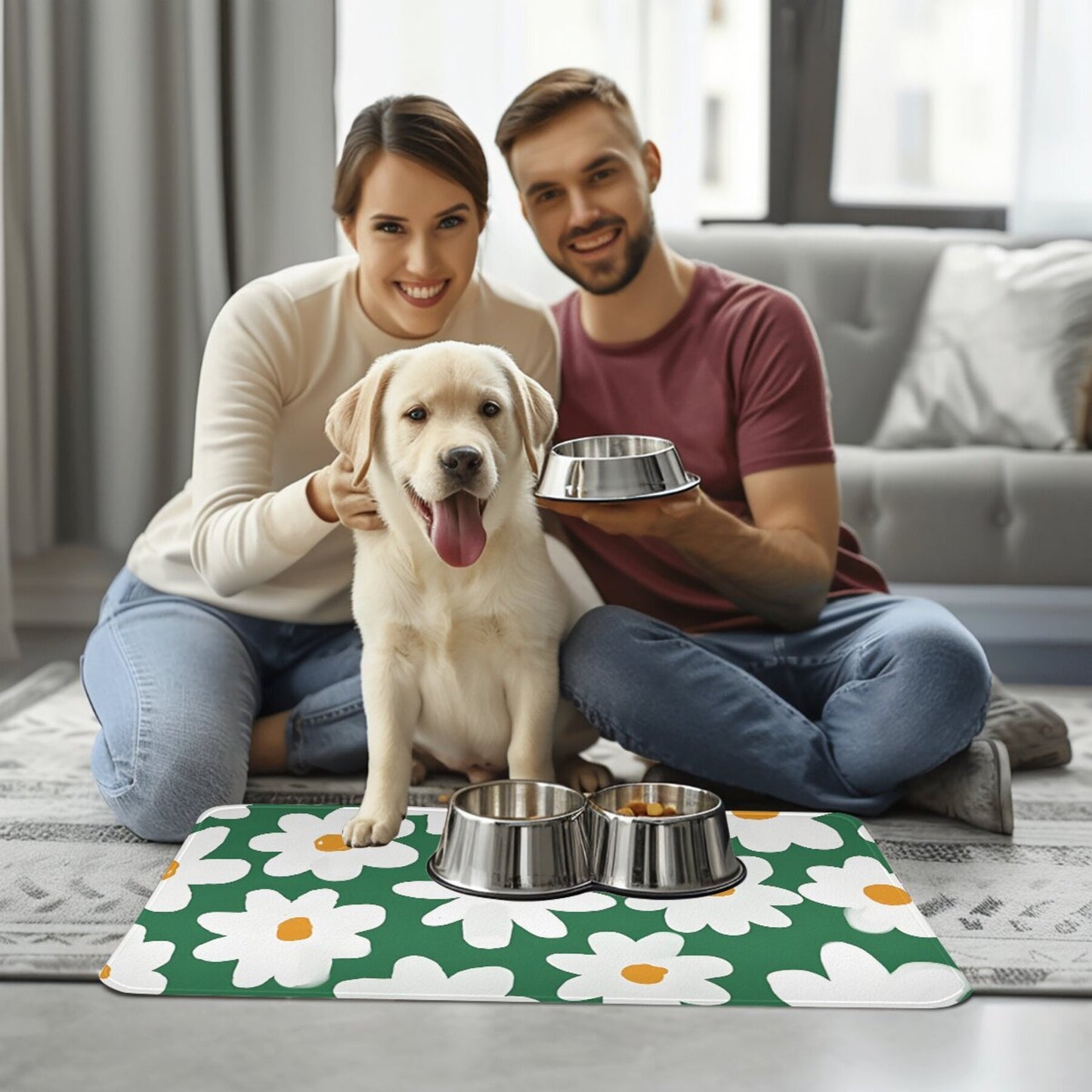 Tapis gamelle antidérapant à motif Marguerite pour Chien