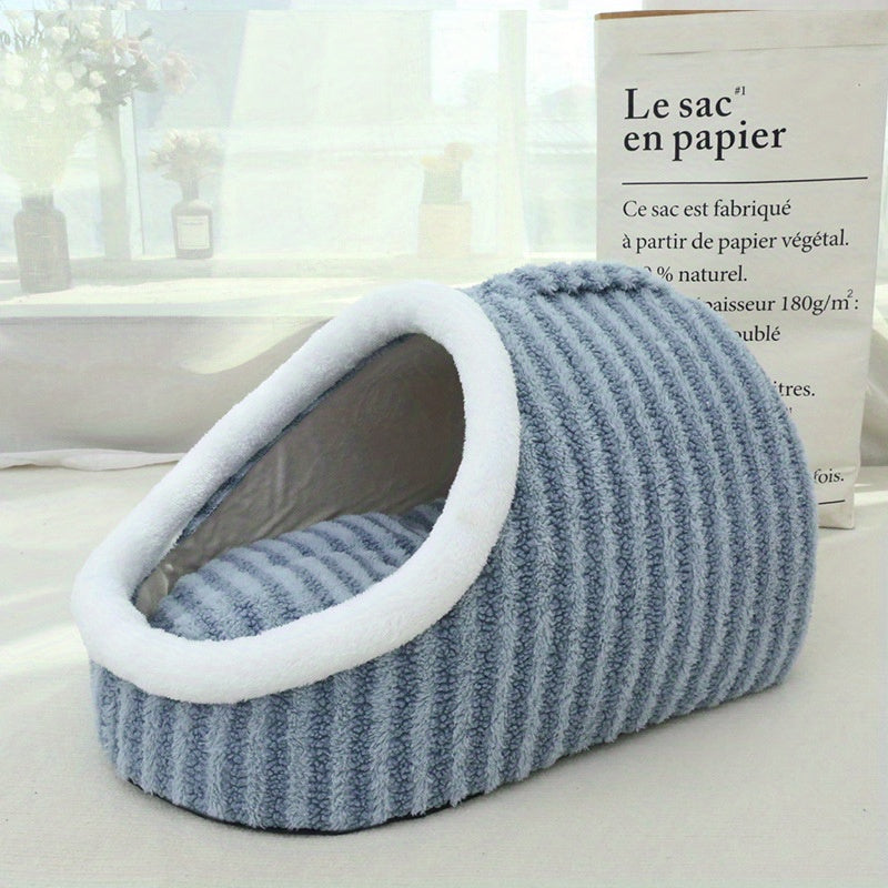 Niche semi-fermée rayée pour chien et chat
