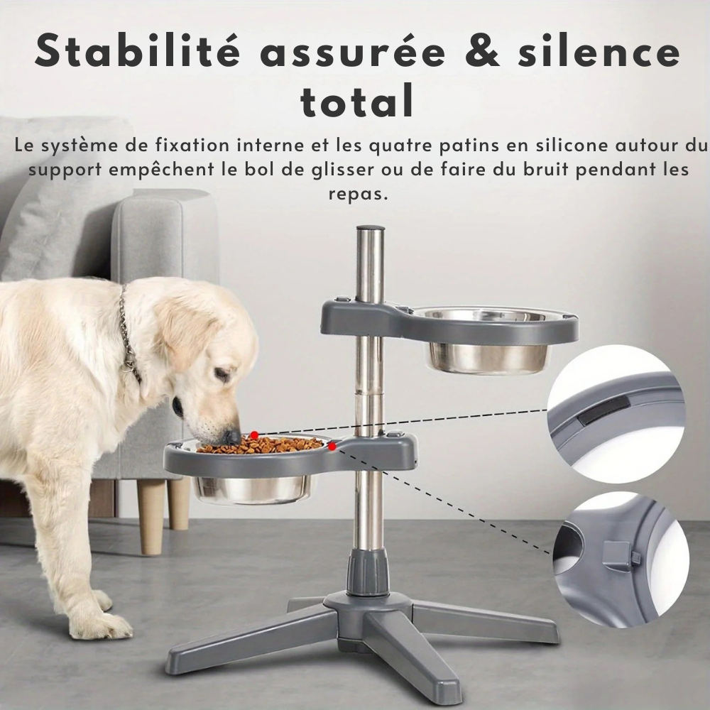 Gamelle surélevée ajustable en inox pour Chien
