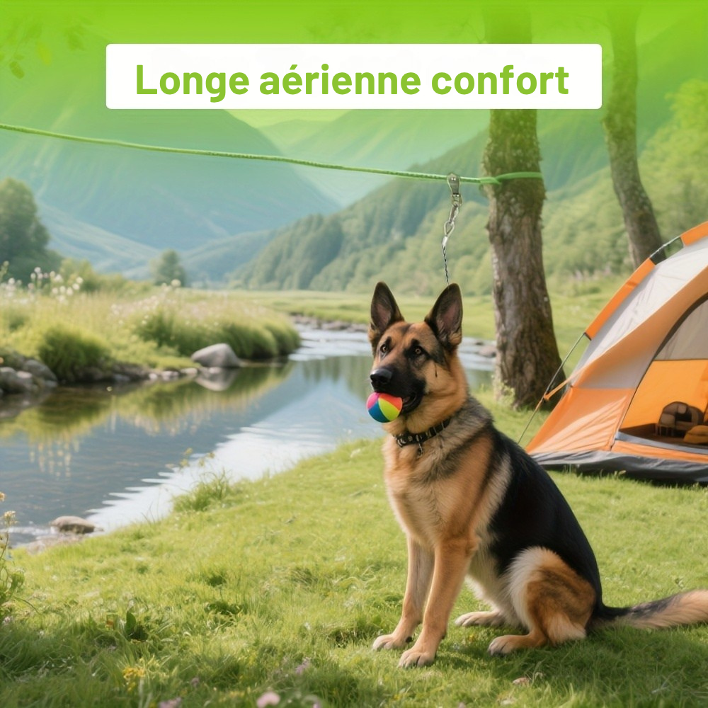 Système de Longe Aérienne pour Chien – 15 m + 3,6 m de ligne de course