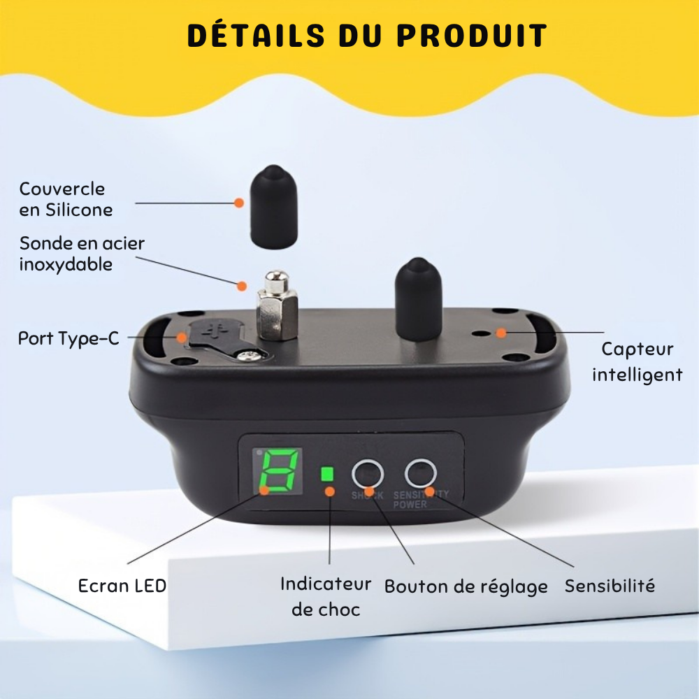 Collier Anti-Aboiement Choc Automatique avec Capteur Intelligent