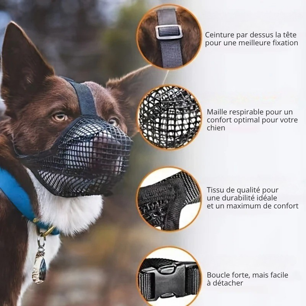 Muselière Souple en Maille Réglable pour Chien