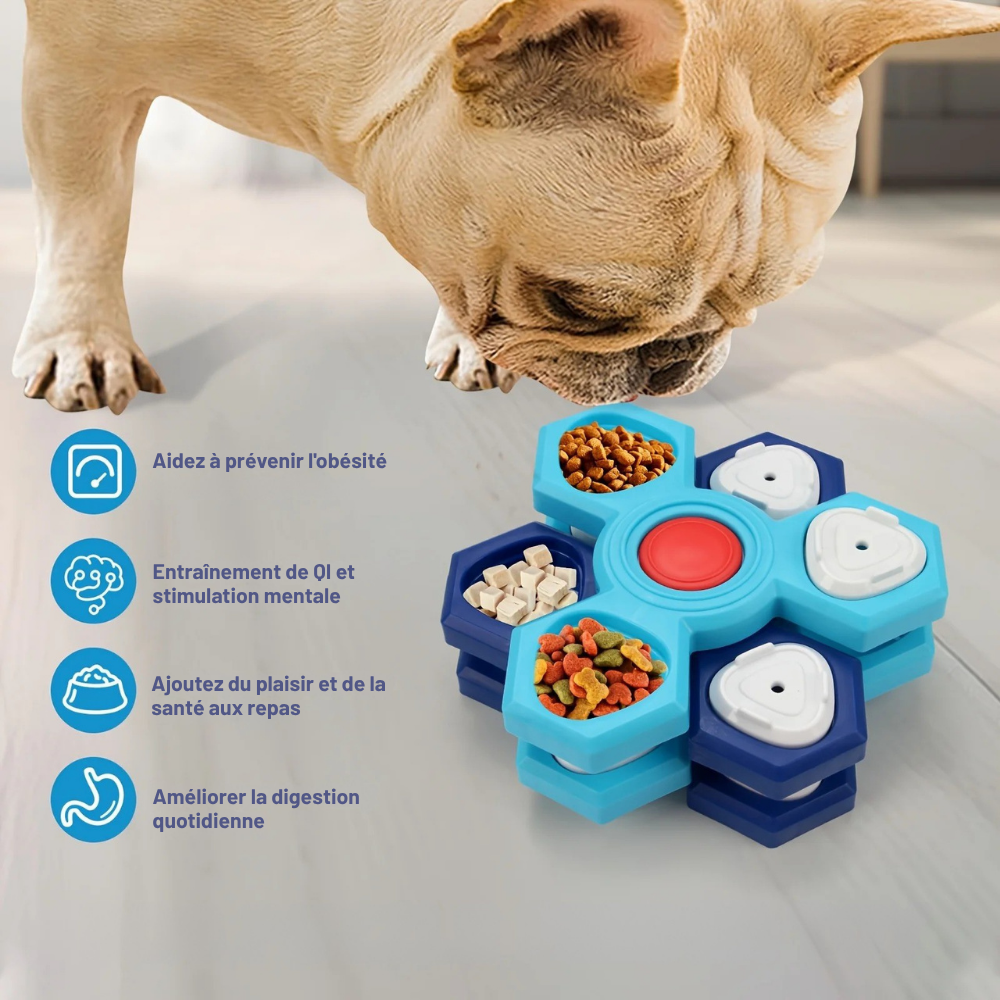 Jouet Distributeur de Croquettes Rotatif à 4 Niveaux – Puzzle Interactif pour Chiens