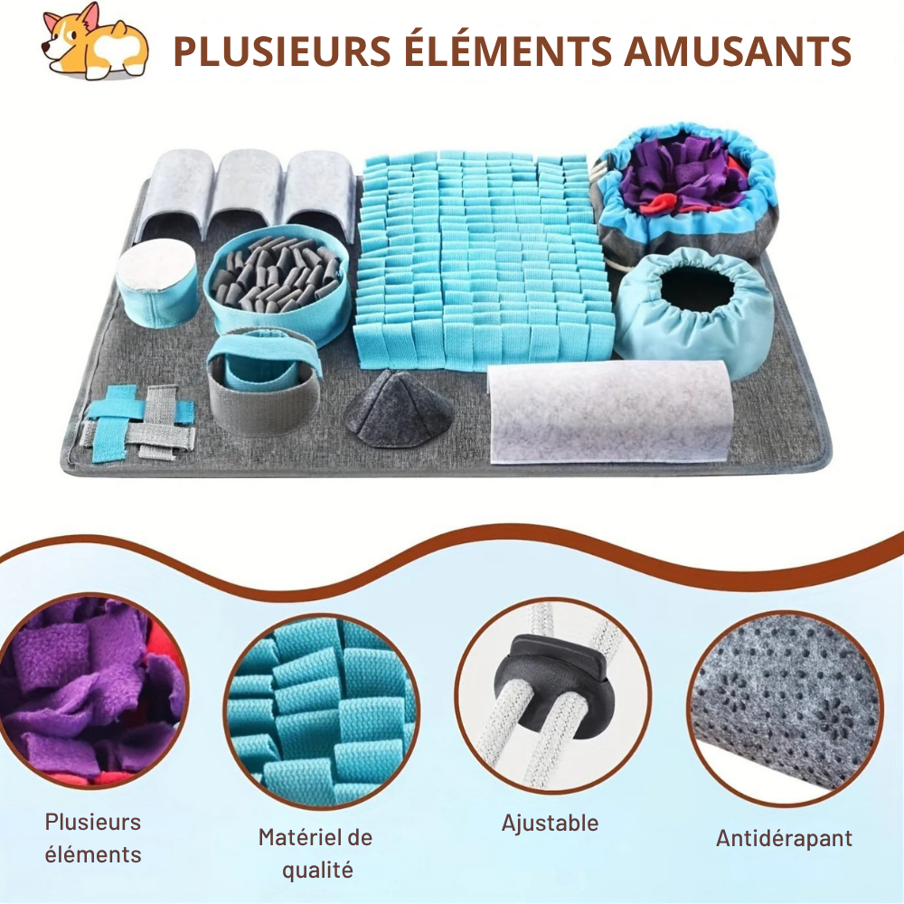 Tapis de Fouille Interactif avec Poches et Puzzles pour Chien