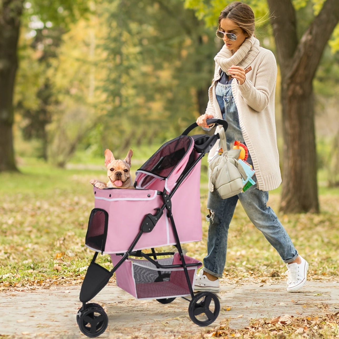 Poussette pour Chien et Chat avec Rangement Intégré