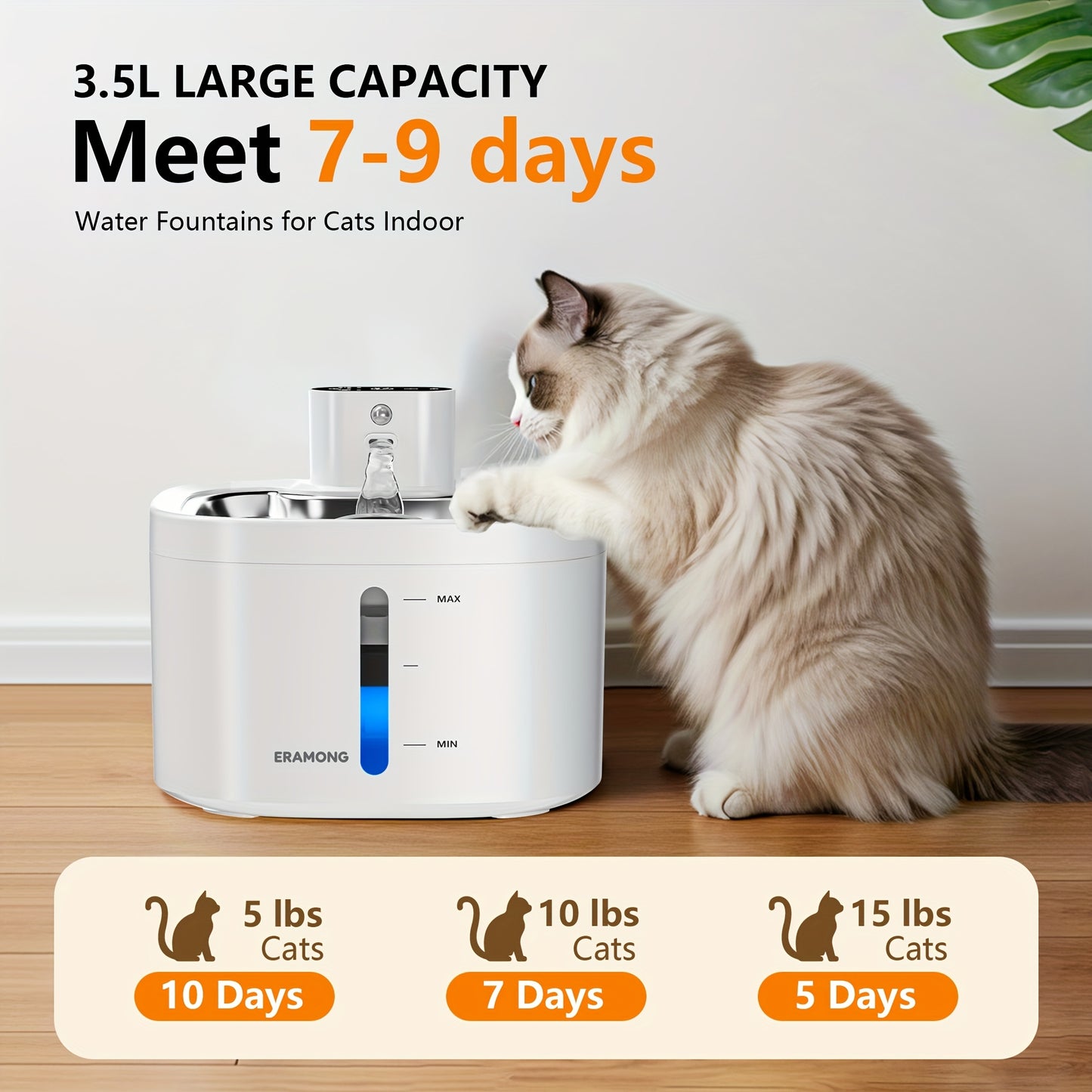 Fontaine à Eau pour Chat avec Détecteur de Mouvement – 3,5L Rechargeable