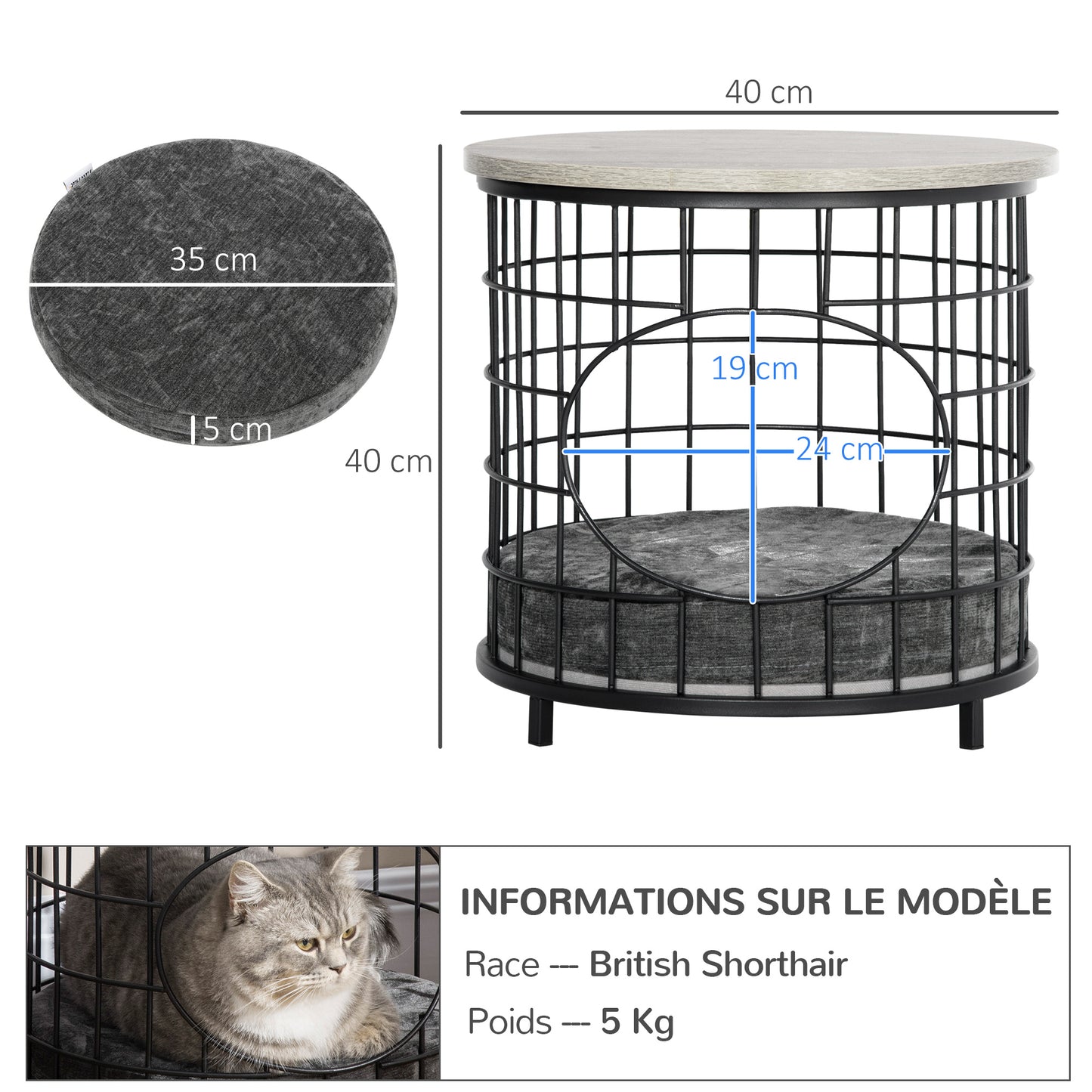 Panier et Table d’Appoint 2-en-1 pour Chats Style Contemporain