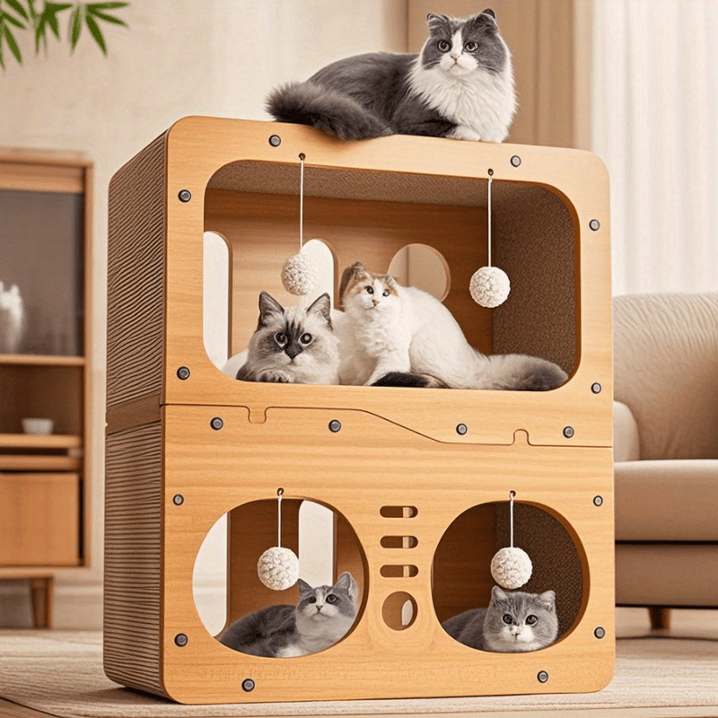 Maison Griffoir Verticale à Deux Niveaux pour Chats de Grande Taille