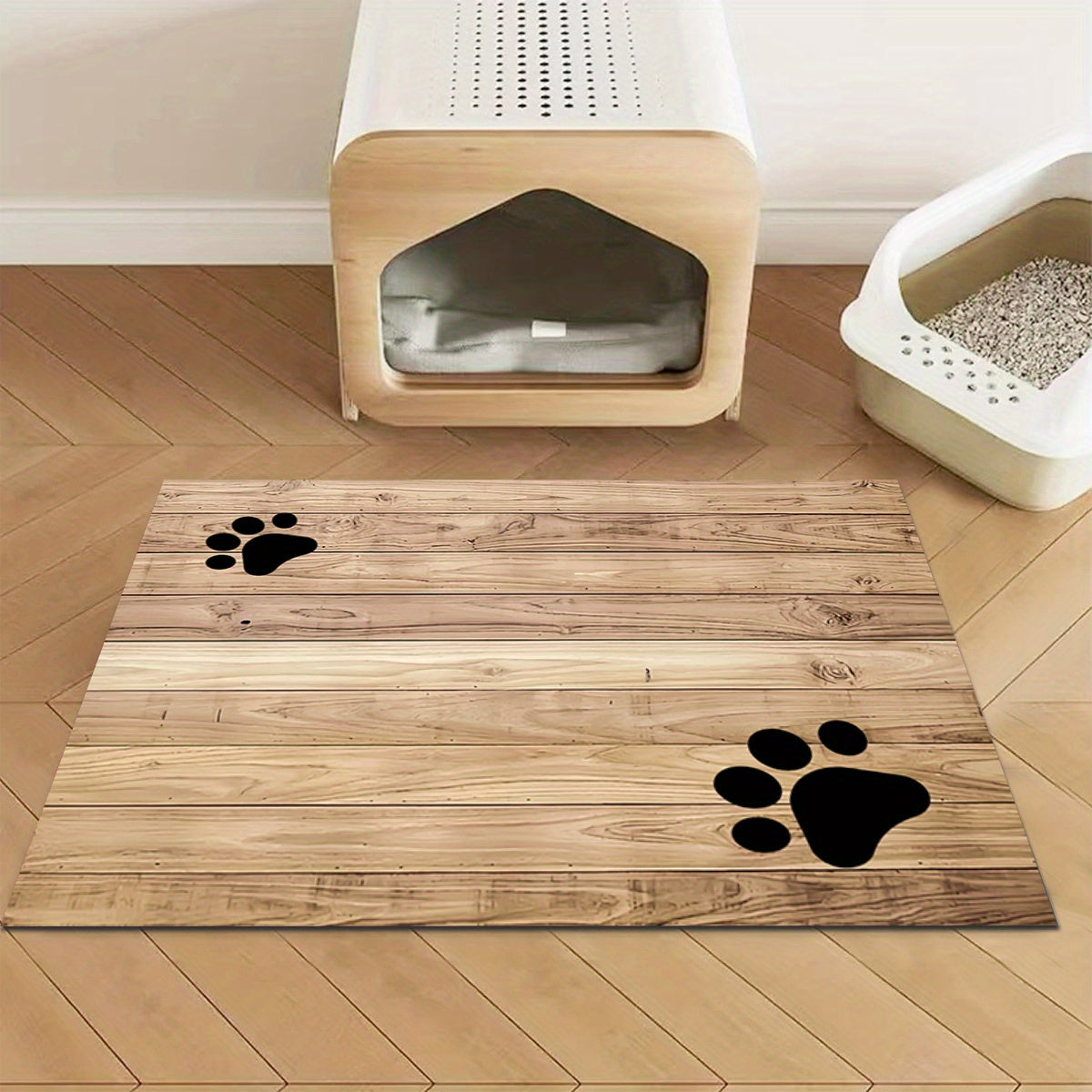 Tapis gamelle en diatomite effet bois pour chien et chat