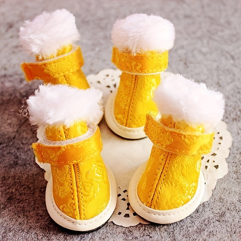 Bottines Hiver Style Tang pour Chiens et Chats – Chaussures Festives Doublées en Velours
