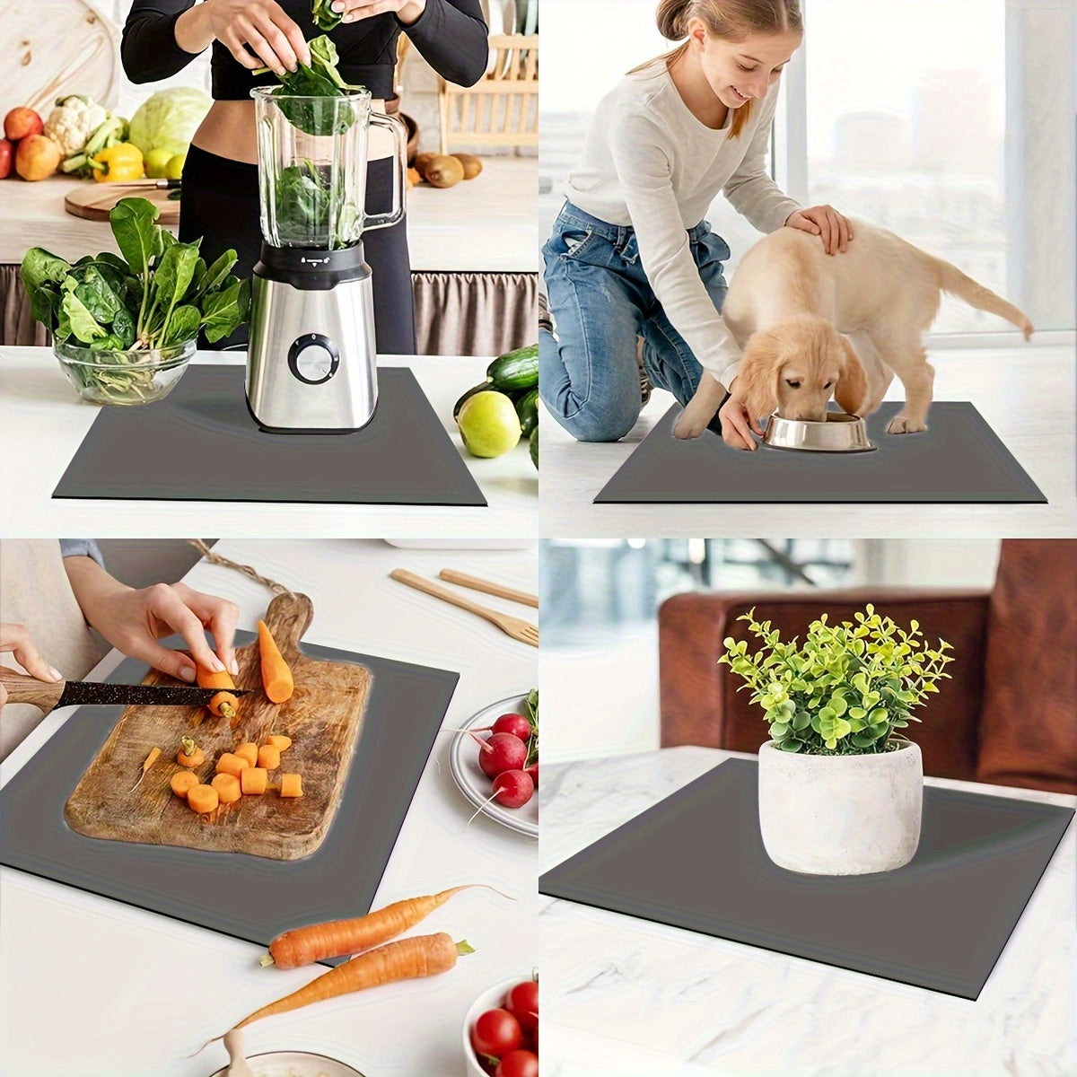 Tapis gamelle en diatomite effet bois pour chien et chat
