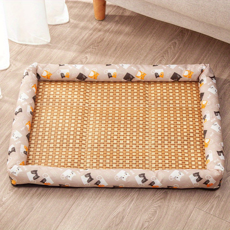 Panier Rafraîchissant Tressé Été Imprimé Cartoon pour Chien et Chat