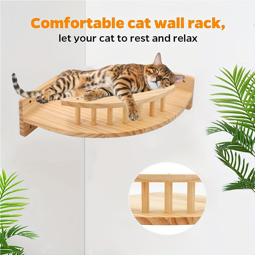Perchoir Mural d’Angle pour Chat en Bois Massif