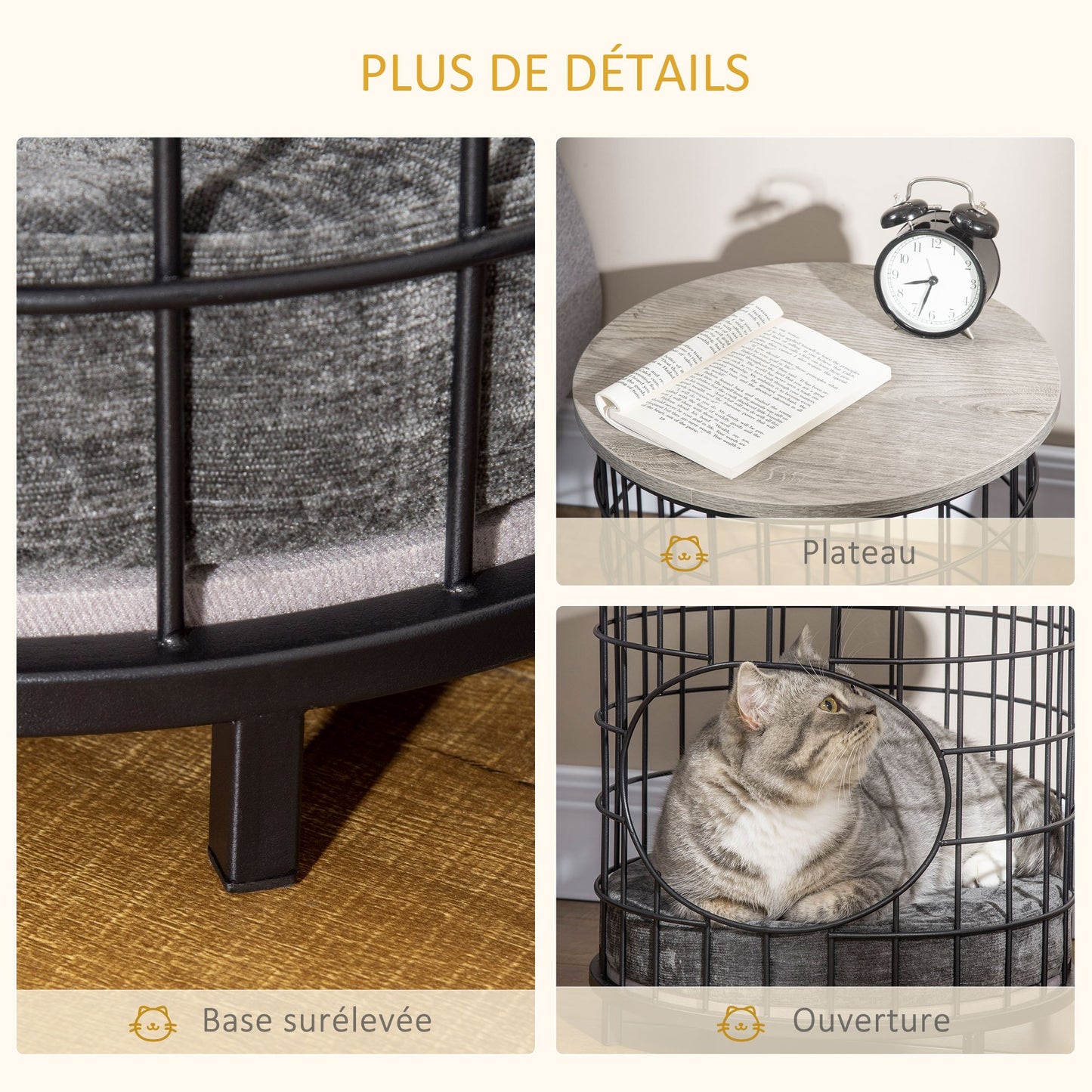 Panier et Table d’Appoint 2-en-1 pour Chats Style Contemporain