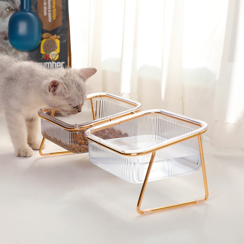 Gamelle Double Surélevée Transparente pour Chats – 15° Inclinée