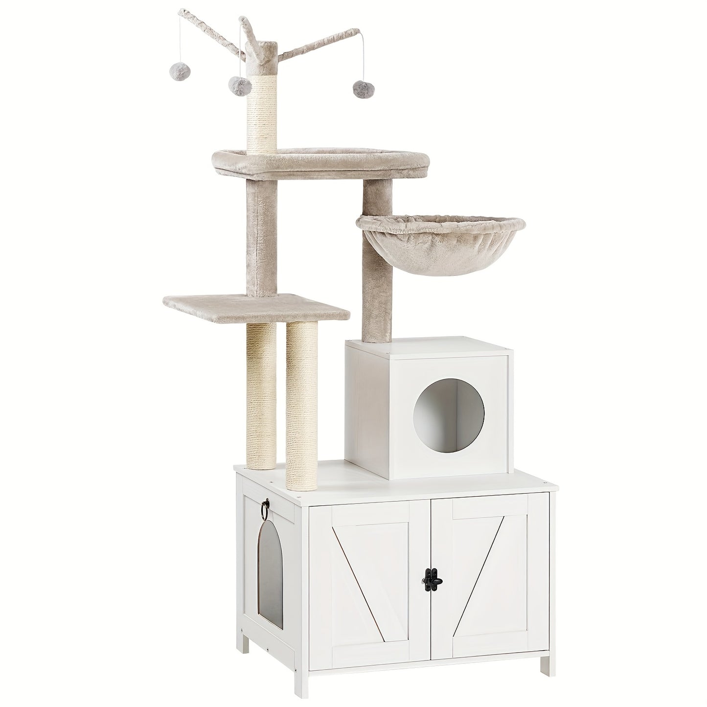 Arbre à Chat Blanc Multi-Niveaux avec Meuble Litière Intégré