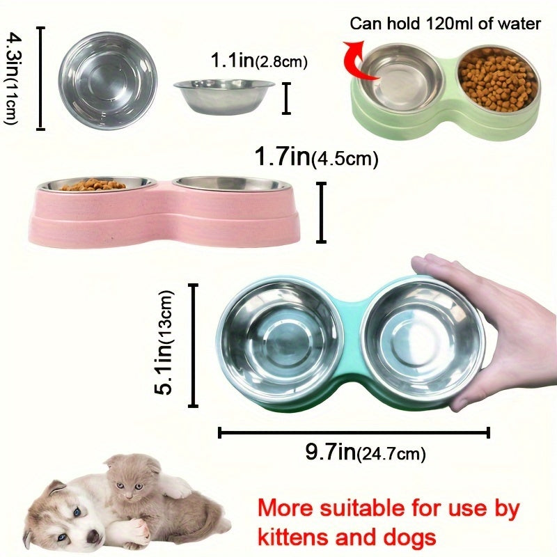 Gamelle Double Antidérapante Inox pour Chiens et Chats – 120ml