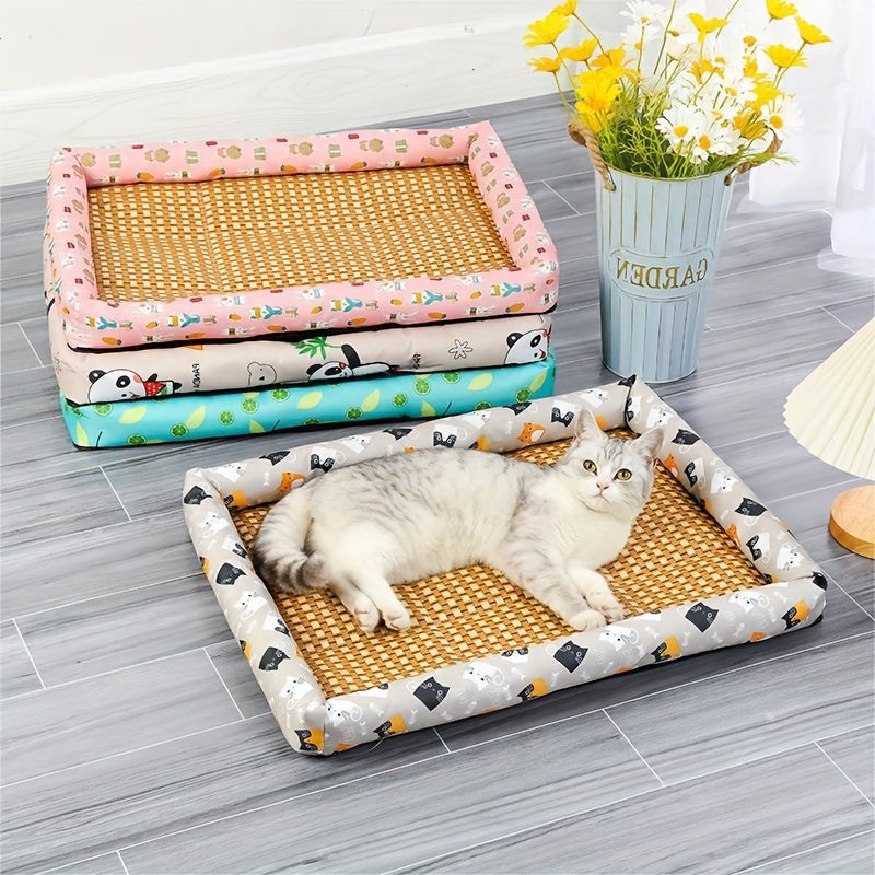 Panier Rafraîchissant Tressé Été Imprimé Cartoon pour Chien et Chat