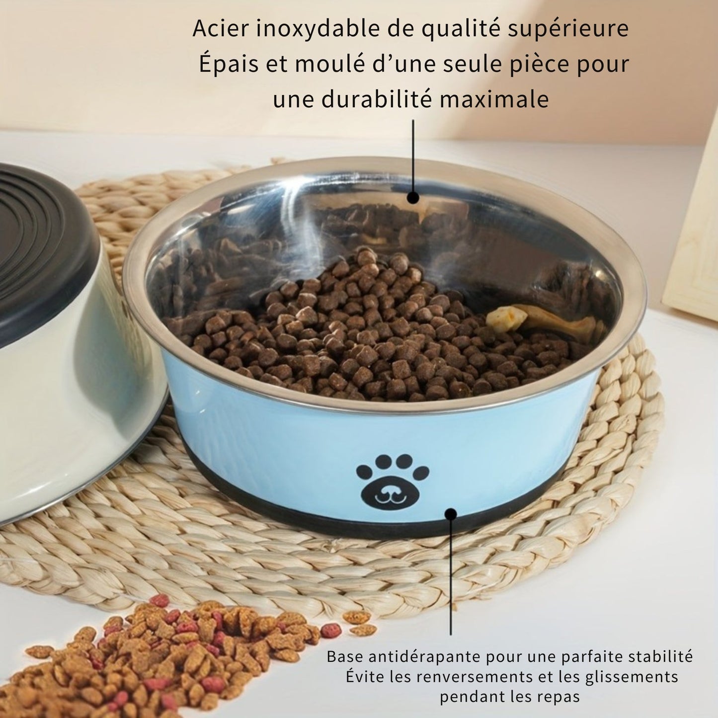 Gamelle inox antidérapante design Patte pour chien (XS à L)