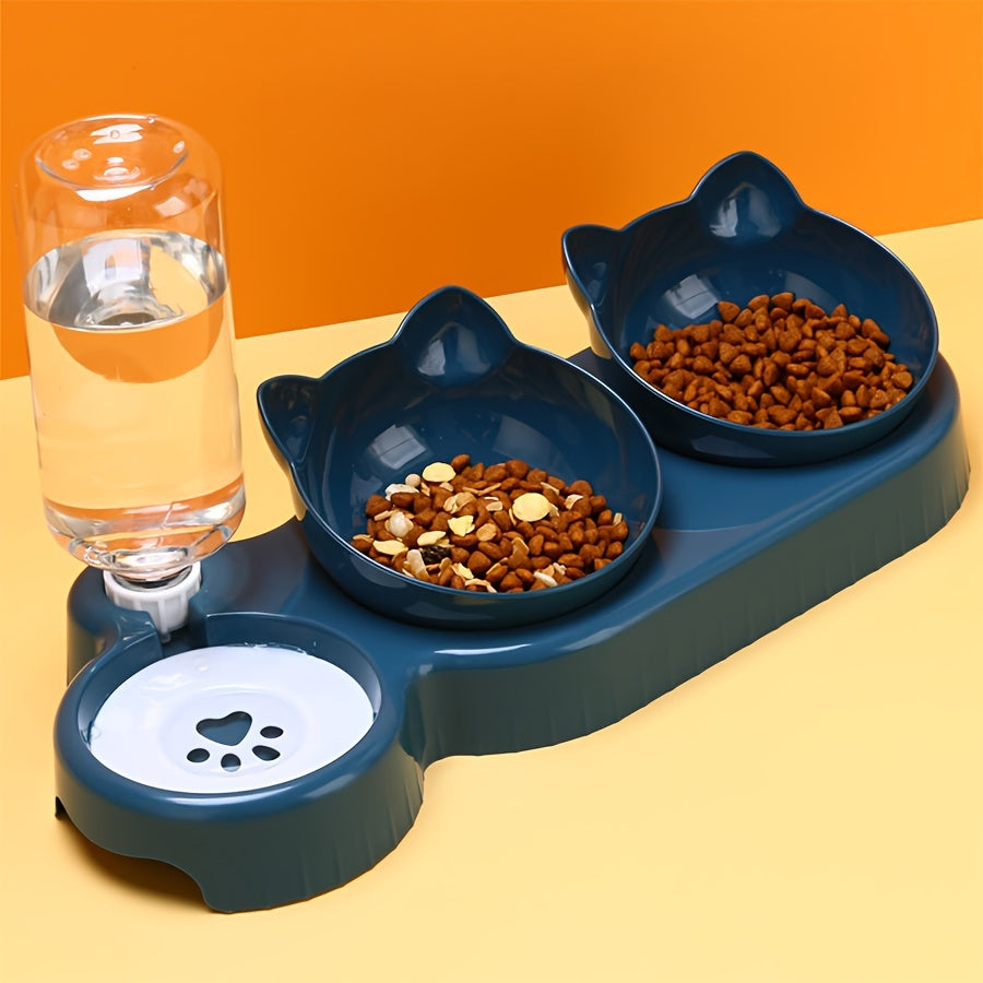 Gamelle 3 en 1 avec Réservoir d’Eau et Bols Inclinés – Design Oreilles de Chat