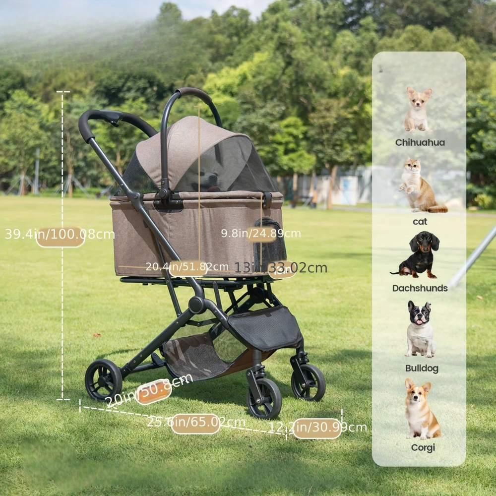 Poussette 2-en-1 pour Chats et Petits Chiens