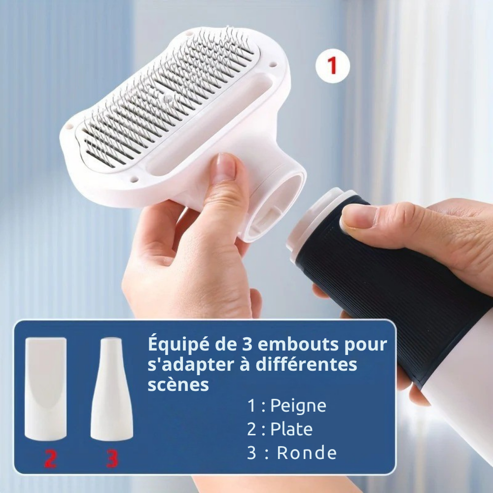 Pulseur Brosse 3-en-1 pour Chiens et Chats – 3 Vitesses, 3 Modes