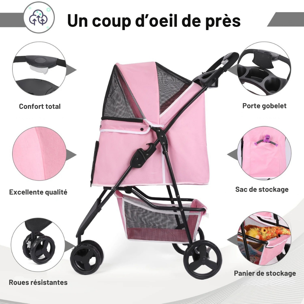 Poussette pour Chien et Chat avec Rangement Intégré