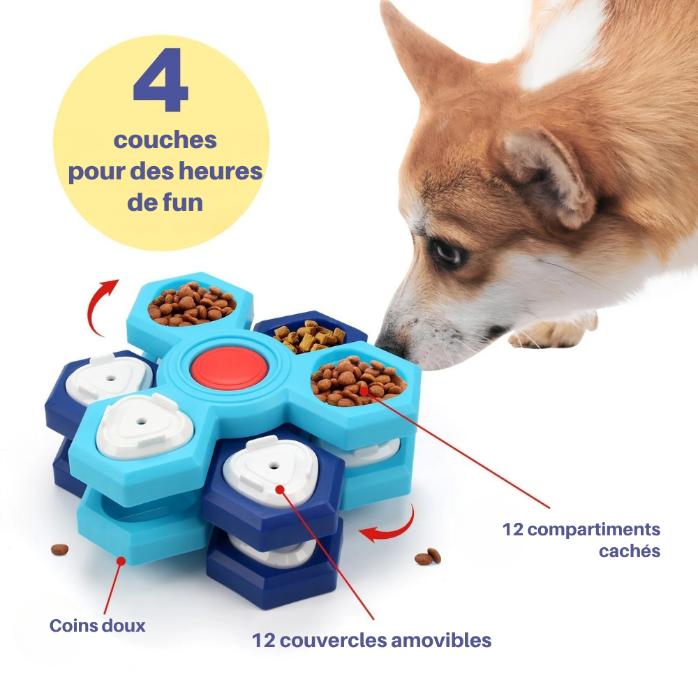 Jouet Distributeur de Croquettes Rotatif à 4 Niveaux – Puzzle Interactif pour Chiens