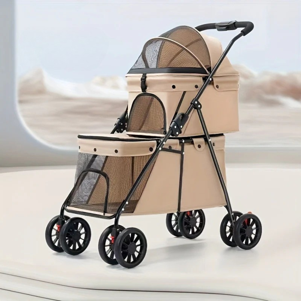 Poussette Double Pliable pour Chiens et Chats – Confort à Deux Étages