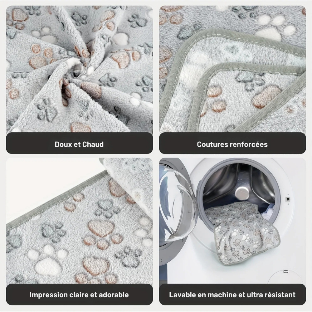 Lot de 3 Couvertures Épaisses à Motifs Pattes pour Chiens et Chats