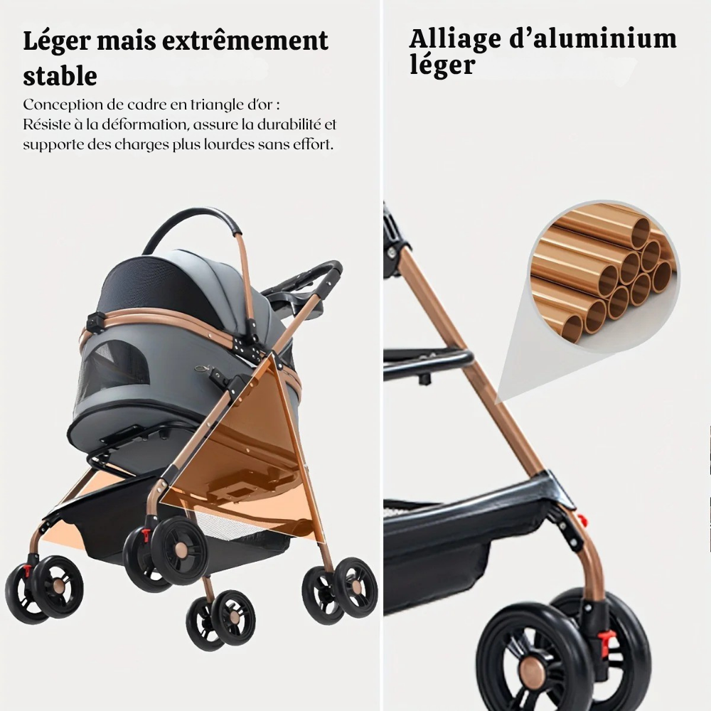 Poussette Multifonction 3-en-1 avec Panier Amovible pour Animaux