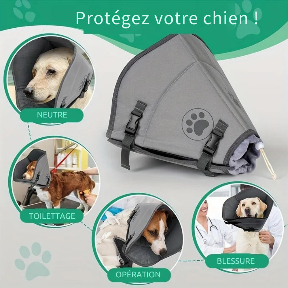 Collerette de Récupération pour Chien – Tissu Polyester Respirant avec Fermetures Réglables