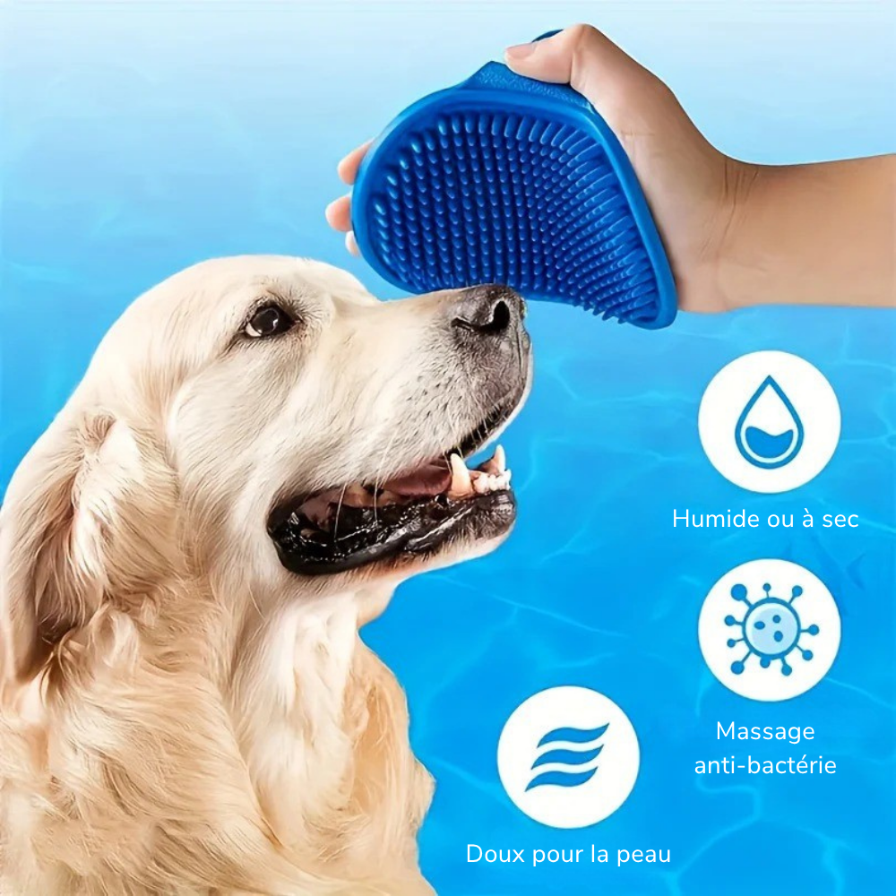 Brosse de Bain Massante en Silicone pour Chiens et Chats – Poignée Ajustable