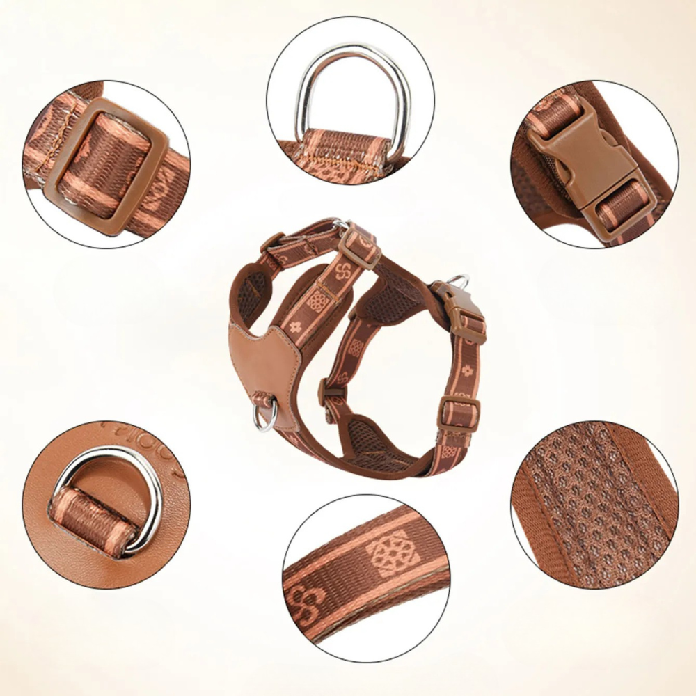 Harnais Simili Cuir Anti-Traction pour Petit Chien