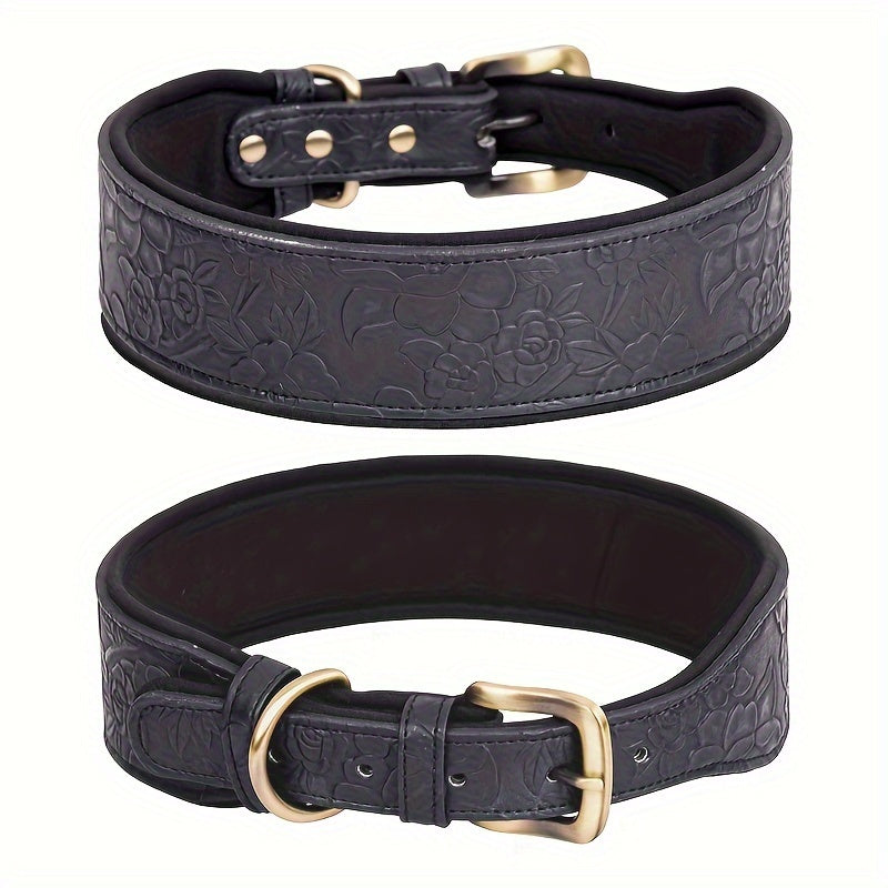 Collier en Simili Cuir Floral avec Doublure Respirante pour Chien