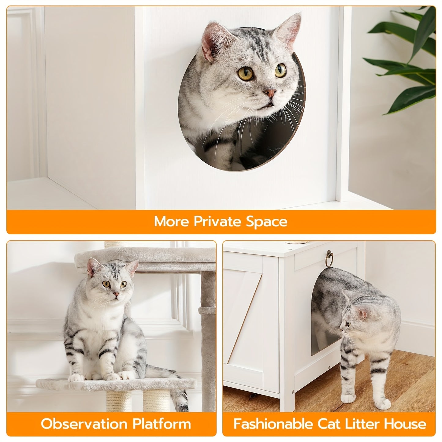 Arbre à Chat Blanc Multi-Niveaux avec Meuble Litière Intégré