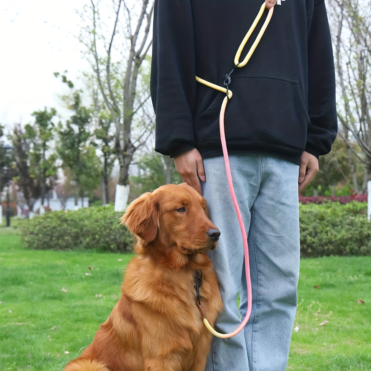 Laisse Bandoulière Mains Libres en Corde pour Chien