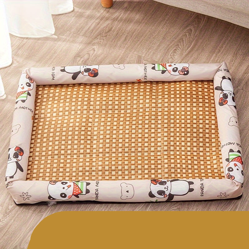 Panier Rafraîchissant Tressé Été Imprimé Cartoon pour Chien et Chat