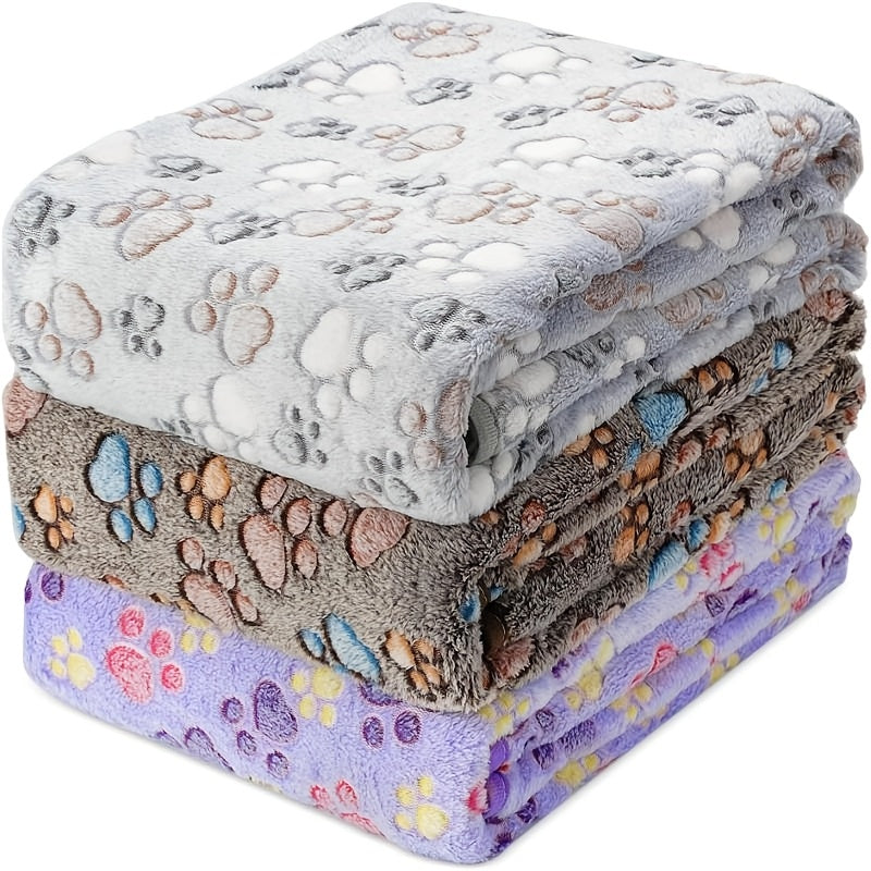Lot de 3 Couvertures Épaisses à Motifs Pattes pour Chiens et Chats