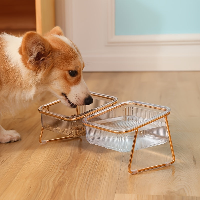 Gamelle Double Surélevée Transparente pour Chats – 15° Inclinée