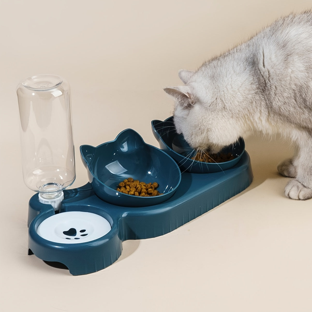 Gamelle 3 en 1 avec Réservoir d’Eau et Bols Inclinés – Design Oreilles de Chat